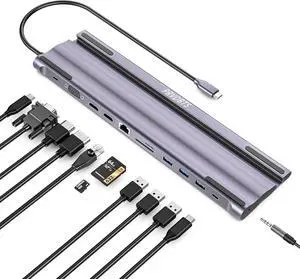 12 in 1 Multi-Port USB C Dock, PRVDBTS Laptop Stand Cooling Design, HDMI 4K, USB-C PD 100W, USB-A 3.0 5Gbps, RJ45 Gigabit, 1000Mbps, VGA, Ultra-Fast Transmission, SD/TF Card Reader 12 in 1 Multi-Port USB C Dock, PRVDBTS Laptop Stand Cooling Design, HDMI 4K, USB-C PD 100W, USB-A 3.0 5Gbps, RJ45 Gigabit, 1000Mbps, VGA, Ultra-Fast Transmission, SD/TF Card Reader