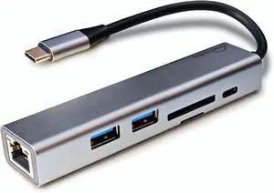 USB-C Ethernet Adapter with 100W Charging Port & Multiport Hub - Gigabit Ethernet Adapter 5GB USB 3.0 SD/FT for Laptops MacBooks Chromebooks & More