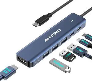 ANYOYO Docking Station,6-in-1 USB C Multiport Adapter with 4K HDMI, 4*USB 5Gbps(3A+1C),100W PD Aluminum USB Hub for MacBook Pro/Air, Other Laptops and Devices USB-C Does not Support Video Output