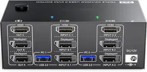 Xuanxi Advanced Triple Screen Switcher With 2 DisplayPort And HDTV 4 USB3.0 Port Seamlessly 8K And 4K Display Sharing