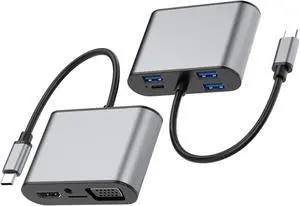 USB C Docking Station with 3 USB HDMI Type-C VGA SD 3.5mm Audio Ultra Slim Portable Data Hub for Laptops with Type-C Interface 2pcs