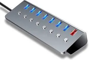 Hub QISUO Multifunctional 8 Ports USB Hub USB Extension Converter with 7 USB3.0 Expansion Ports 1 Charging Port Independent Switches