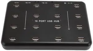 16 Port USB2.0 Hub, Multi Port, High Speed Transmission, Wide Compatibility, Double Circuit Guard, for Batch Downloading, Testing, Production, Data Copying (US Plug)