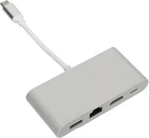 USB C to USB Hub 4 Ports,USB C Hub Aluminum Alloy 4 in 1 Multi Port Adapter Splitter with Type C USB 3.0 Gigabit LAN RJ45 HD Multimedia Interface for Phone Computer Silver