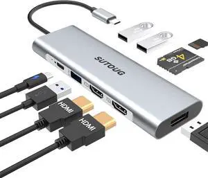SUTOUG 9 in 1 USB C Hub Triple Display Laptop Docking Station for MacBook Pro Air & Windows(2 HDMI, DP, 100W PD, SD/TF Card Reader, 3 USB 3.0 Ports), MAC OS only Support Mirror Mode