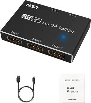ZEZEFUFU 8k DisplayPort 1.4 Splitter 1 in 3 Out 8K@30Hz 4K@144Hz Triple MST SST Hub Adapter 1x3 Port ZEZEFUFU 8k DisplayPort 1.4 Splitter 1 in 3 Out 8K@30Hz 4K@144Hz Triple MST SST Hub Adapter 1x3 Port