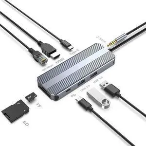 GXMRHWY 8 in 1 Aluminum USB Hub USB Type C Hub 3 0 Multi Function Adapter