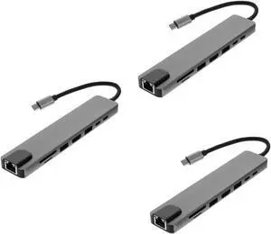 Operitacx 3pcs Type-c Multifunction USB Hub Adapter Video Output Power Ethernet Compatible Laptops Office and