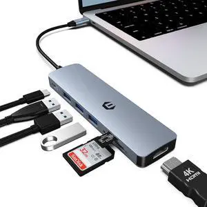 7 in 1 USB C Hub, USB C Adapter MacBook Pro/Air Ipad Pro Adapter, Support 4K-HDMI Output, 100W PD, 3 * USB 3.0, TF Card Reader, Compatible for Laptop, Surface Pro 8 and Other Type C Devices