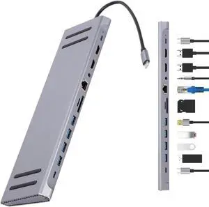 Type C Adapter for Laptop, 12 in 1 Docking Station for Laptop, 5.0 Gbps HD Port Expander Computer Accessories Docking Station for Laptop Plug and for Laptops Pochy