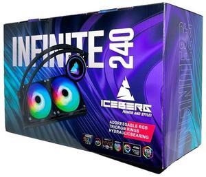 Iceberg Infinite 240 high-Performance Gaming PC aRGB Liquid Cooling, Water Cooler for CPU Intel or AMD with 240mm Radiator and Two RGB 120mm Fans (Black)