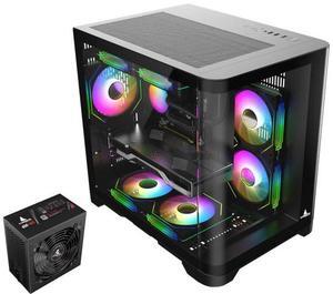 Iceberg Gaming PC Case Crystal Wave M BLK curved tempered Glass with PSU 650WX 650W 80 plus white
