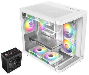 Iceberg Gaming PC Case Crystal Wave M White curved tempered Glass with PSU 650WX 650W 80 plus White