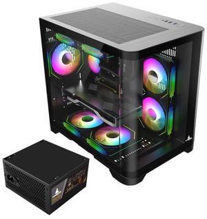 Iceberg Gaming PC Case Crystal Wave M BLK curved tempered Glass with PSU 700BX 80 plus bronze and two PCIe 6+2