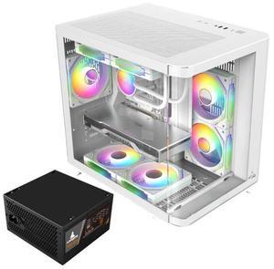 Iceberg Gaming PC Case Crystal Wave M WHT curved tempered Glass with PSU 700BX 80 Plus Bronze