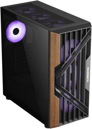 Iceberg Gaming EATX Full PC Case Wood Vector BLK tempered Glass with PSU 650WX 650W 80 plus white and seven aRGB fans