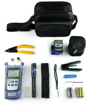 FOR 10PCS Fiber Optic Tool Kit with FC-6S Fiber Cleaver and Optical Power Meter 1MW Visual Fault Locator Wire stripper CFS-2