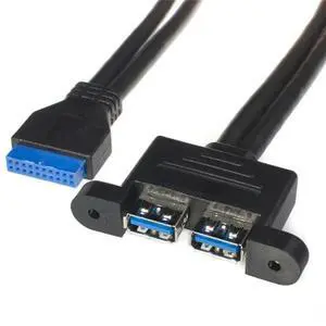 2 Port USB 3.0 Female Screw Mount Type to Motherboard 20pin Header Cable