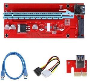 FOR PCI-E 1X to 16X Riser Card Extender PCIE PCI Express Adapter with USB 3.0 Cable + 15Pin SATA Molex Power Connector
