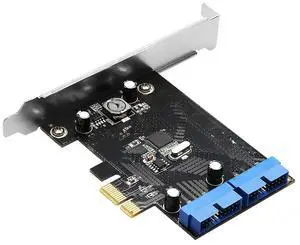 Super Speed PCI Express to Dual 20 Pin USB 3.0 Controller Card PCI-E X1 to 2 Ports USB 3.0 Header With Low Profile Bracket
