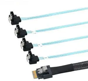 FOR PCIE SAS 4.0 38pin SFF-8654 4i to 4 SATA Female 90 Degree Cable
