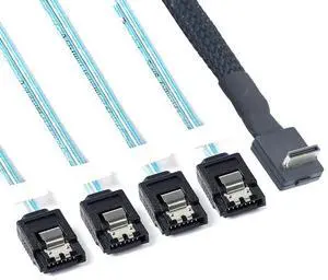 PCIe PCI-Express SFF-8611 4i 42P male 90 degree to 4X SATA 7P female straight SSD Data Active Cable