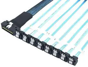 FOR PCI-E SAS 4.0 LP Low profile SFF-8654 8i 74pin to 8X SATA 7Pin 90 degree Server Cable