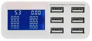 Smart USB Charger Portable Multi-port Rapid Charger 6 Port USB Socket Fast LCD Display Auto Detect Travel Wall