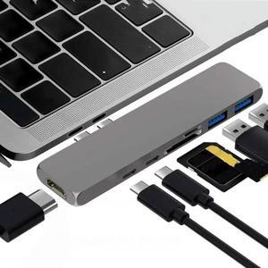 FOR 7 in 1 Dual Ports USB C Hub type c to HDMI 4K PD charging USB 3.0*2 SD TF Card Reader 5Gbps Adapter aluminum usb type-c
