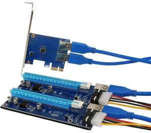 FOR PCIe Riser Card 1 to 2 PCI-E 1X to PCI-E 16X Slot With USB 3.0 Power Cable Adapter Conveter for