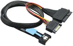 4i Gen5 SAS SFF-8654 4X to U.2 NVMe SAS SFF-8639 68Pin with SATA 15P male Power PCIe Mini Cooledge IO SSD Cable