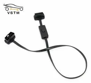 FOR 60cm OBD2 16 Pin Male To Female Right Angle Extension Cable With Power OBD Switch Cable as Noodle ELM327 Cable Diagnostic Tool