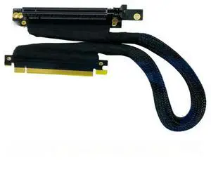 PCI-E 4.0 X16 Extension Cable Graphics Card with Braided Sleeve and Cable Management Tube gen4 Right side mesh 90 degree