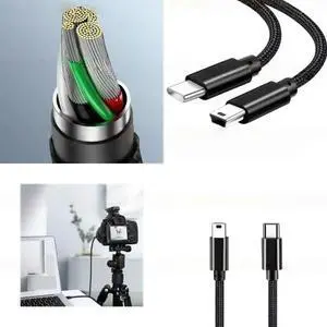 FOR Multiple Length Type-C to Mini USB Charging Cable Cord Support Data Transmission Power Adapter Cord Wire for On-the-Go FOR Multiple Length Type-C to Mini USB Charging Cable Cord Support Data Transmission Power Adapter Cord Wire for On-the-Go