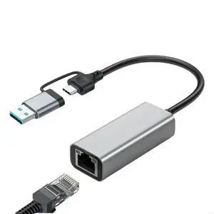 FOR USB C A Two Head Gigabit Ethernet Adapter 1/2.5Gbps Metal Housing Wide Compatibility FOR USB C A Two Head Gigabit Ethernet Adapter 1/2.5Gbps Metal Housing Wide Compatibility