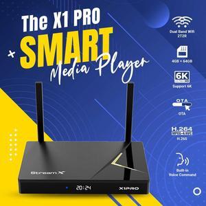 StreamX X1 Pro Portable Smart Android TV Box, 4GB+64GB Storage, Voice Remote Control, 6K Ultra HD, WiFi-6 Supported, HDMI Cable, 1000Mbps Ethernet Port, Instruction Manual