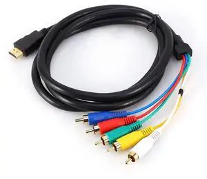 DIXSG HDMI to RCA Cable, HDMI Male to 5 RCA Male Connector Video Audio AV Component Cord for HDTV DVD 1080P Plasma TV LCD Projectors