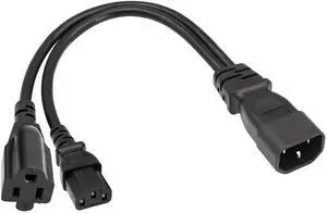 DIXSG C14 to C13+NEMA 5-15R Y Splitter Power Cord 10A/250V IEC 320 Single IEC 320 C14 Male to C13 + NEMA 5-15R(1FT/30CM)