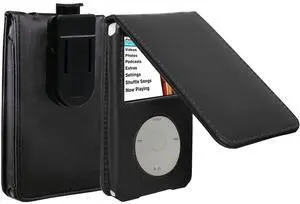 DIXSG Leather Case for iPod Video Classic 80G 120G 160G 60G Classic Protective with Movable Belt Clip Black