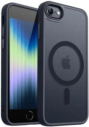 DIXSG Magnetic Case for iPhone SE/8, Built in Magnets Compatible with MagSafe, Translucent Matte Back Phone Cover for iPhone 8/SE 2/3 (4.7") Frosted Black