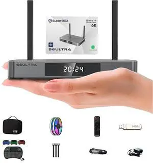 SuperBox S6 ULTRA Android 12 TV Streaming Media Player, App Store, Multiport Hub, Android TV Box With Voice Remote Control And Quad-core Smart, 4GB DDR3, 64G, WiFi 6K With All Channel And 6Freebies!!