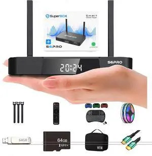 SuperBox S6 PRO Android 12 TV Streaming Media Player,App Store,Multiport Hub,Android TV Box with Voice Remote Control and Quad-core Smart,4GB DDR3,32G,WiFi 6K with All Channel and 6 freebies!!