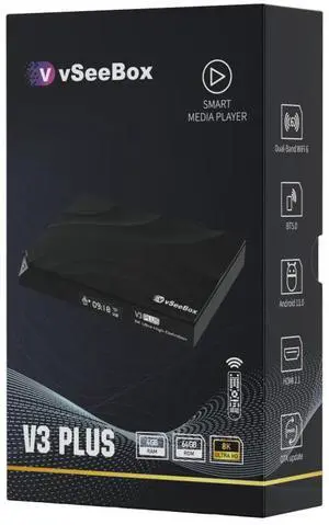 VseeBOX V3 Plus Version Voice Control, 8K HDMI&Ethernet Cable, Android 11, 4GB RAM, 64GB Storage , (Easy Setup, Lifetime Tech Support)