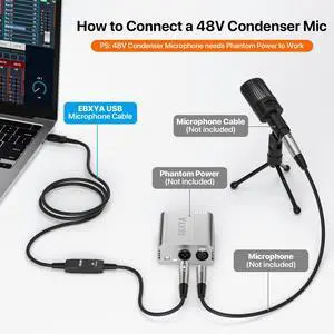 EBXYA XLR to USB Cable, 3 ft USB to XLR Microphone Cable 3 Pin XLR Female Cables Adapter with USB to Type-C Adapter Cord for Audio Recording Karaoke Live Podcast