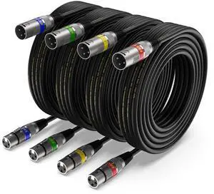 EBXYA XLR Cable 15ft 4 Packs - Premium Balanced DMX Cable with 3-Pin XLR Male to Female Microphone Cable, Black