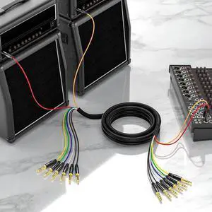 EBXYA 8-Channel 1/4 Inch TRS to TRS Snake Cables 10ft, 6.35mm Male Jack Stereo Audio Balanced Line for Keyboard, Amplifier, Speaker, Mixer, 1 Pack