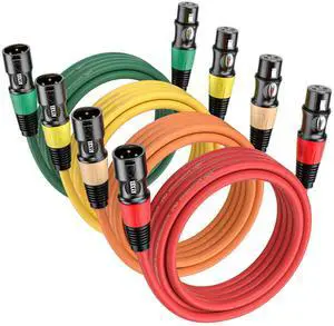 EBXYA XLR Microphone Cable - XLR Male to Female Cable 6ft 4-Packs with 3-Pin Balanced XLR Cables Suitable for Mic Mixer, Recording Studio, Speaker,Red, yellow, orange, and green four colors