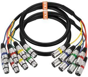 EBXYA 3 Ft XLR Snake Cables 4 Colored, 4-Channel Microphone Patch Cable XLR Male to Female, Recording Snake for Live, Recording, Studios 2 Pack