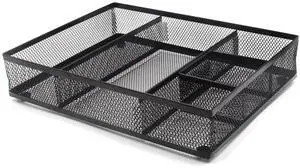 EasyAPG Desk Drawer Organizer with 5 Compartments, Metal Mesh Storage Tray with Anti-Slip Pads for Office, Kitchen, Bathroom - Black