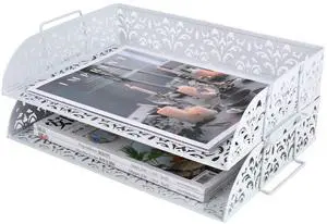 EasyPAG 2-Tier Stackable Desk Tray, Heavy-Duty Metal File Organizer - No Assembly, Space-Saving for A4 Paper, Binders & Office Supplies, White